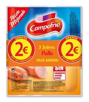 Salchichas de pollo CAMPOFRIO 3x170 g.
