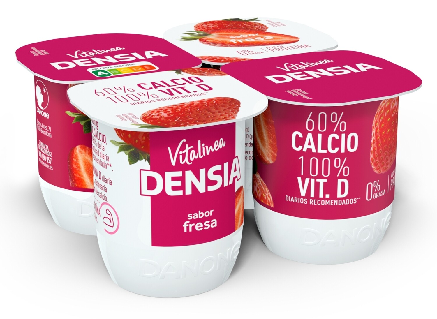 Yogur vitalinea densia 0% fresa 4x120 g.
