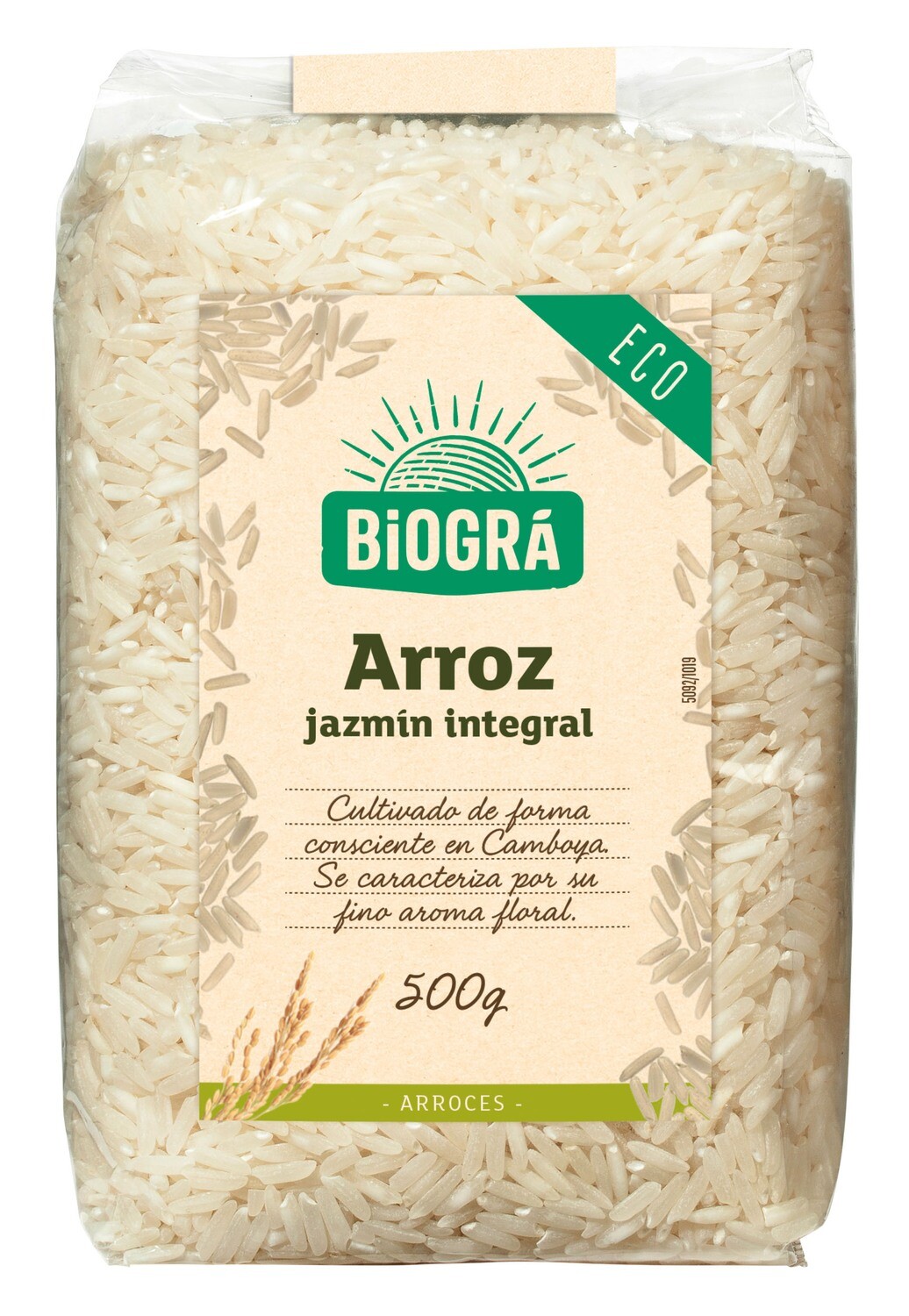 Arroz jazmín integral BIOGRA 500 g.