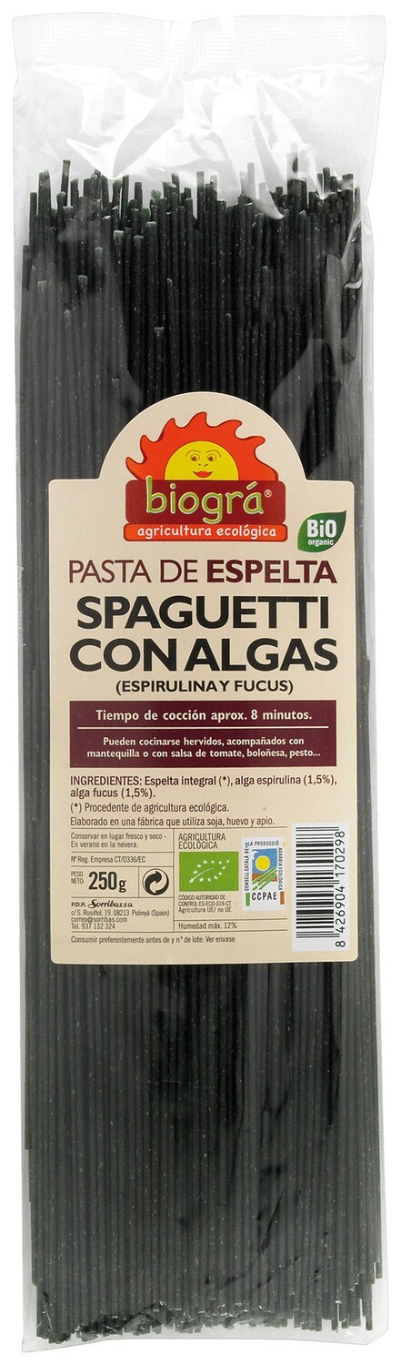 Espaguetis de espelta con algas BIOGRA 250 g.