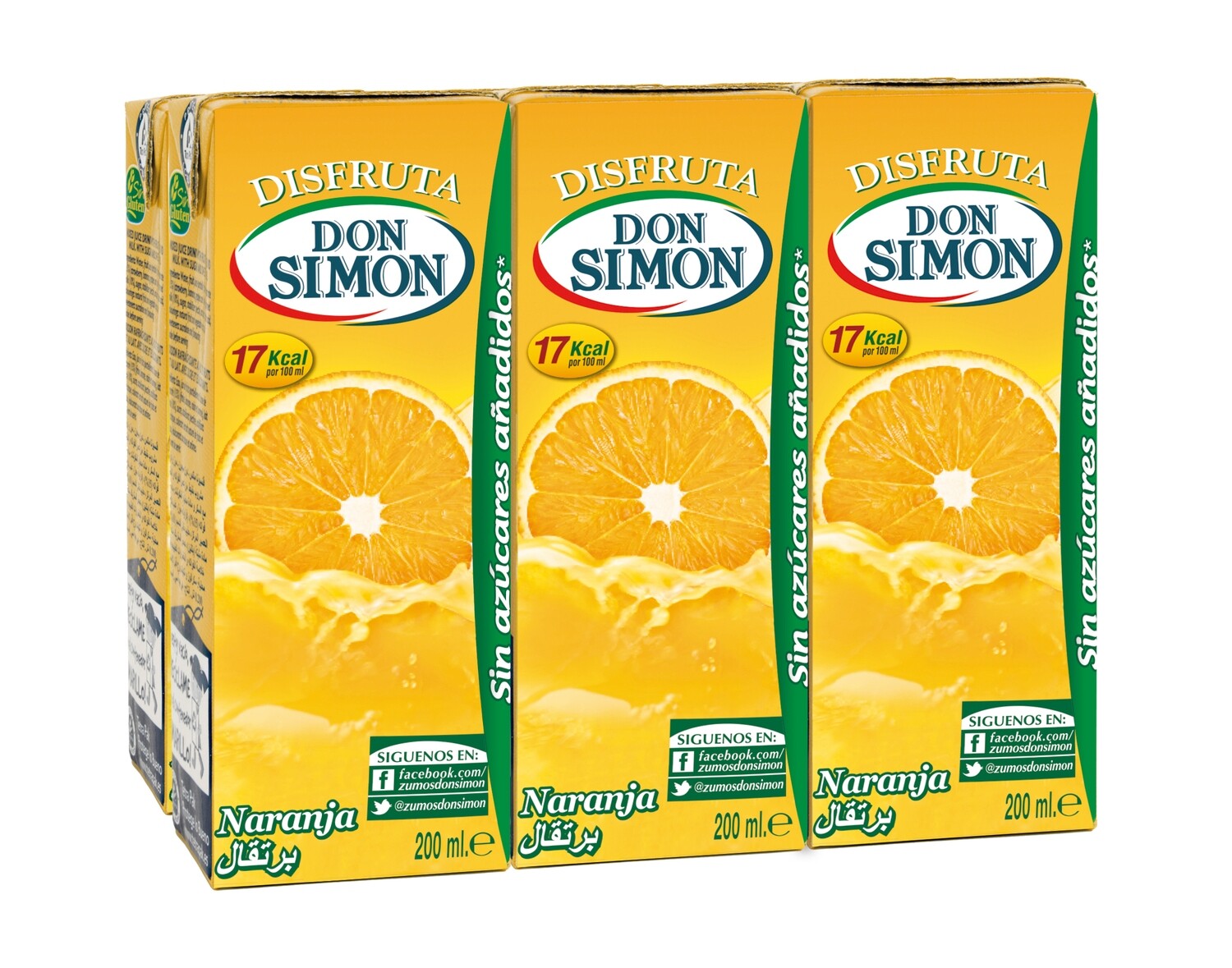 Zumo naranja sin azúcar añadido DON SIMON 6x200 ml.