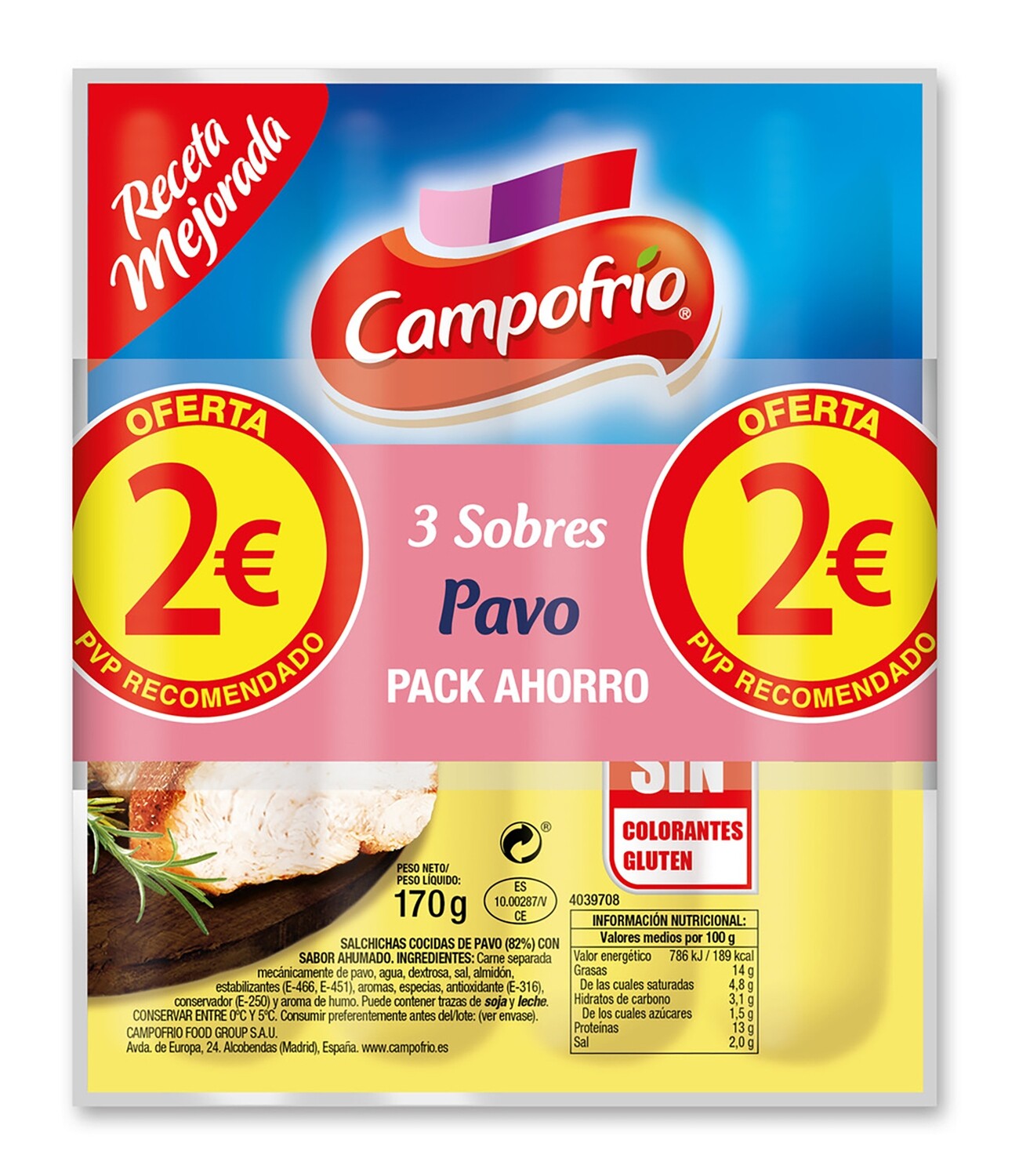 Salchicas de pavo estilo Frankfurt CAMPOFRÍO pack ahorro