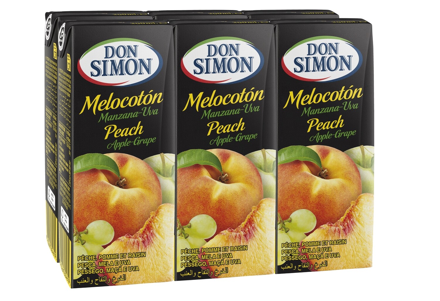 Zumo de melocotón, manzana y uva DON SIMON 6 x 200 ml.