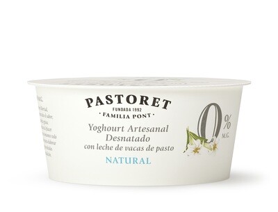 Yoghourt artesanal 0% natural desnatado con leche de vacas de pasto PASTORET 125 g.