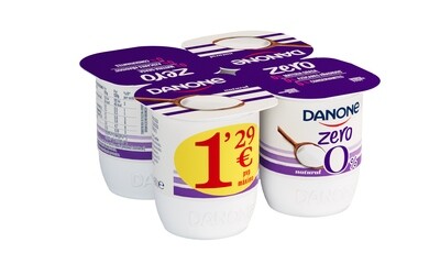 Yogur desnatado natural  zero 0% DANONE 4 x 120 g.