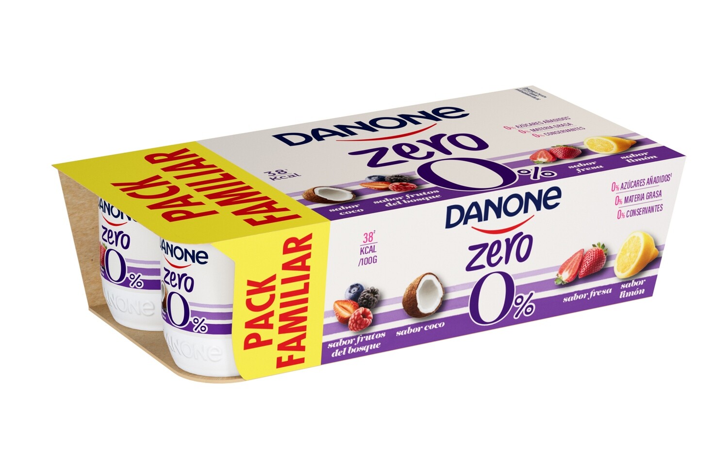 Yogures desnatados sabores zero 0% DANONE 8 x 120 g.