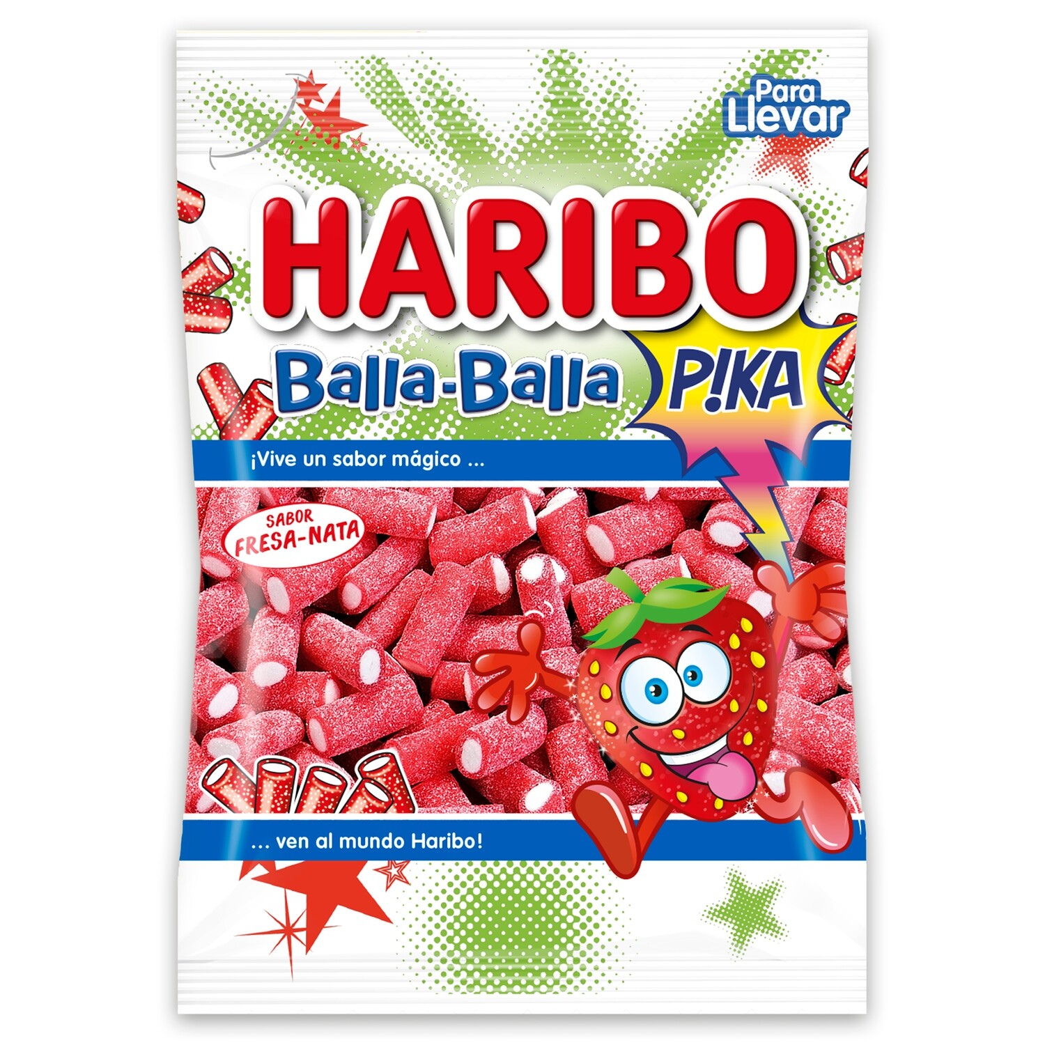 Gominolas balla balla pika sabor fresa nata HARIBO 100 g.