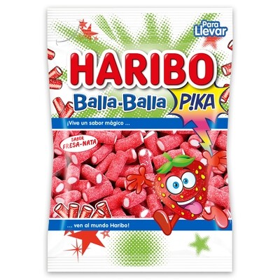 Gominolas balla balla pika sabor fresa nata HARIBO 100 g.