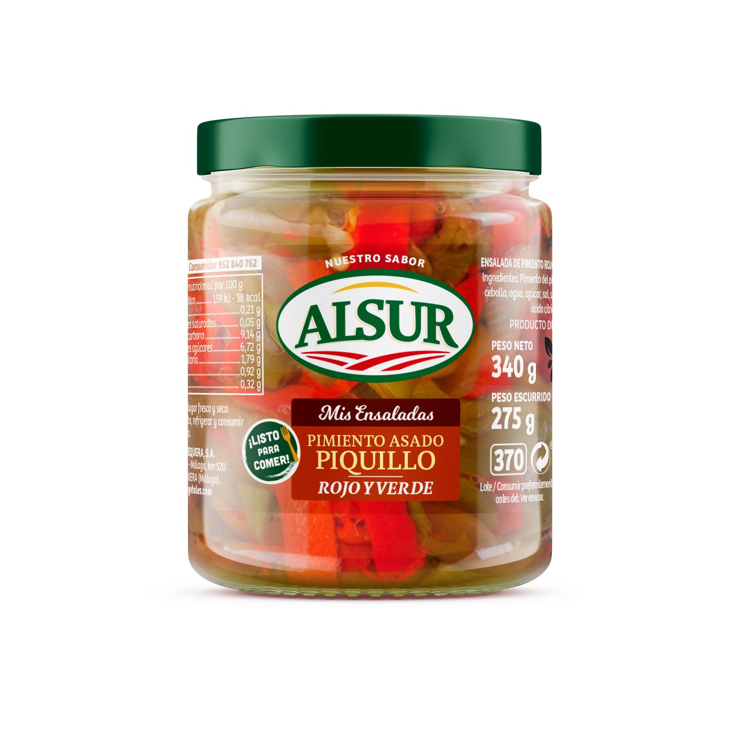 Pimientos asados del piquillo rojo y verde ALSUR 340 g.