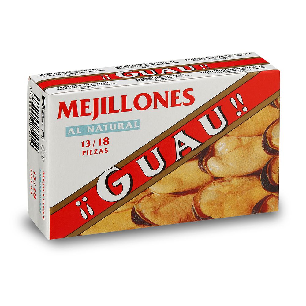 Mejillones al natural 13/18 piezas  GUAU 111 g.