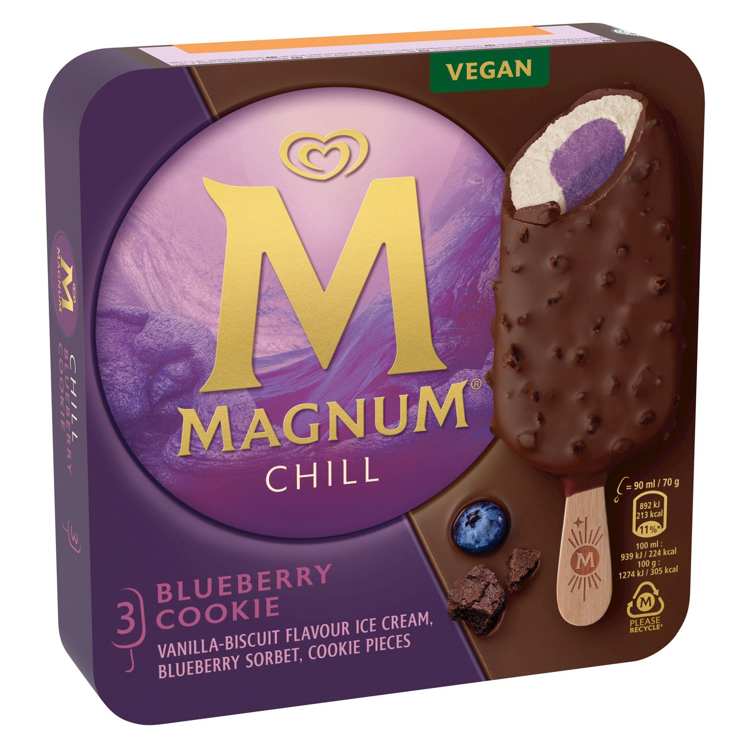 Helado blueberry cookie chill MAGNUM 3 uds.