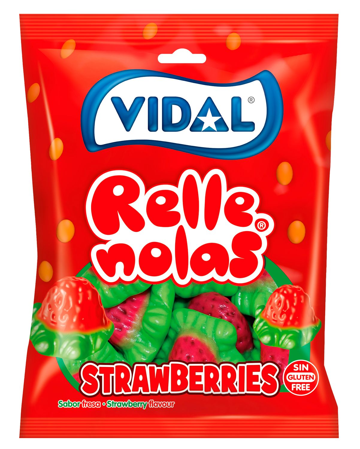 Gominolas strawberries rellenas sin gluten VIDAL 90 g.