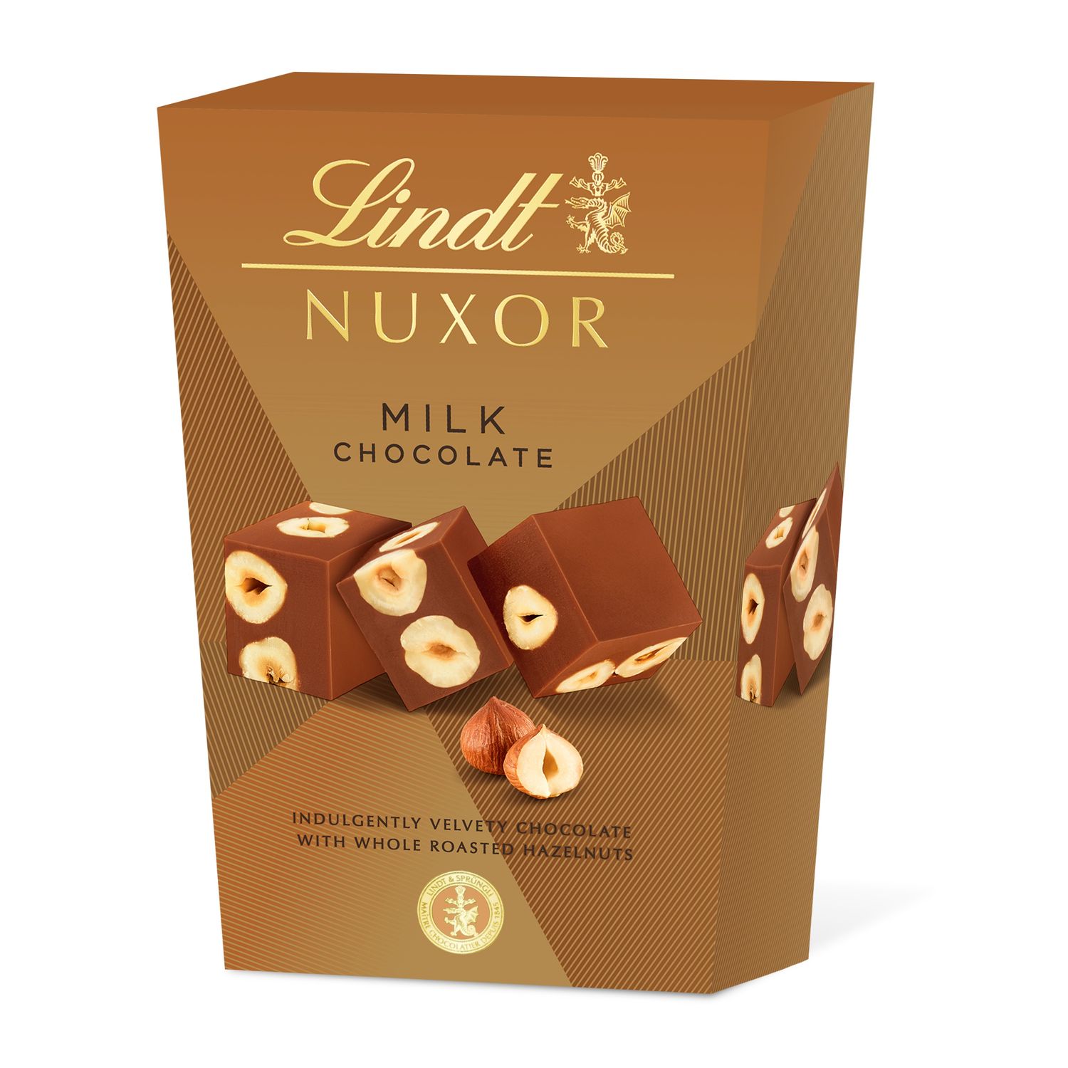 Bombones nuxor de chocolate con leche  y avellanas LINDT 150 g.