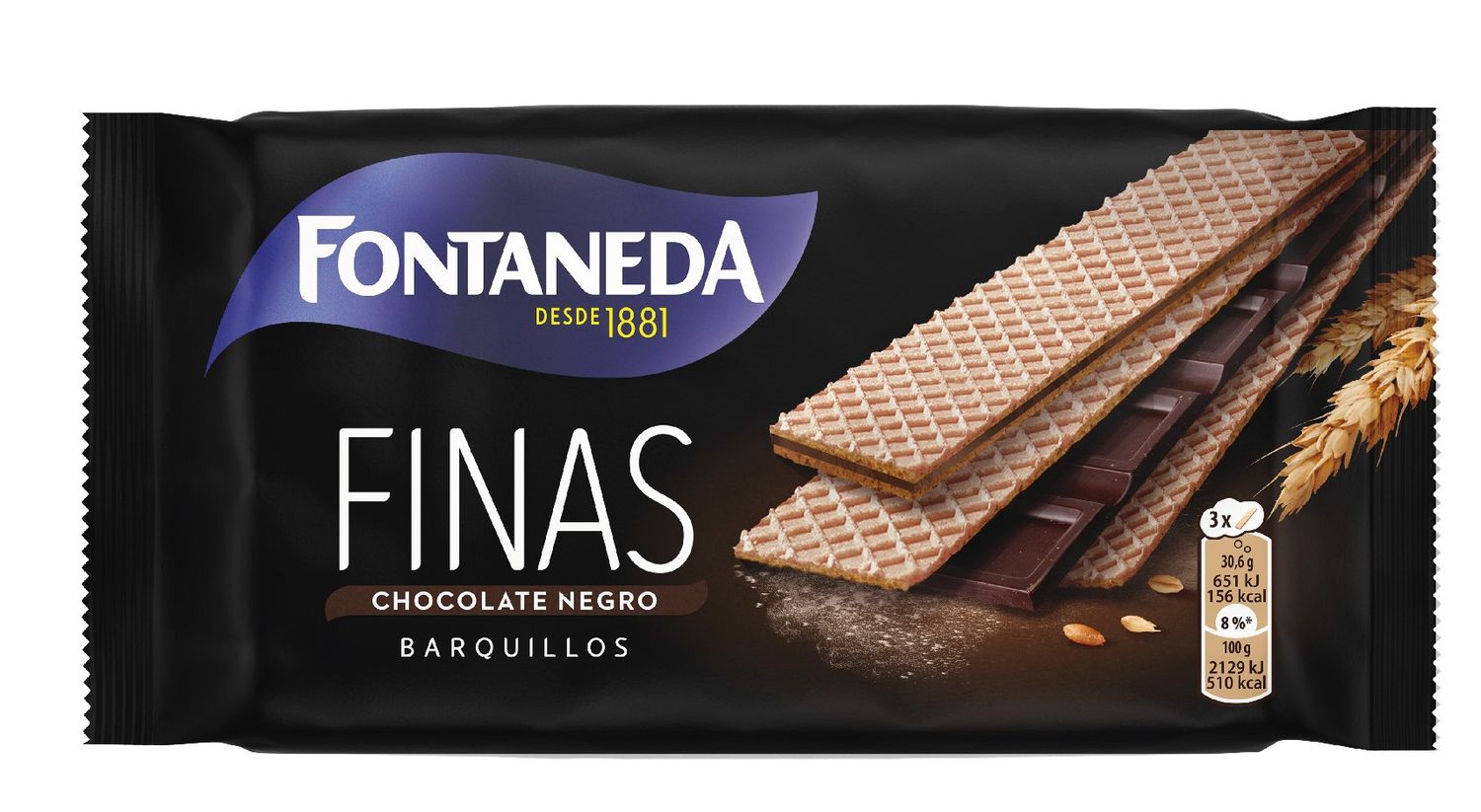 Barquillos de chocolate negro finos FONTANEDA 92 g.