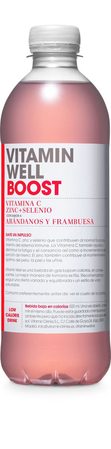 Bebida refrescante boost sabor arándanos y frambuesa VITAMIN WELL 500 ml.