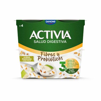 ACTIVIA fibras &amp; probióticos avena y manzana DANONE 4x115 g.