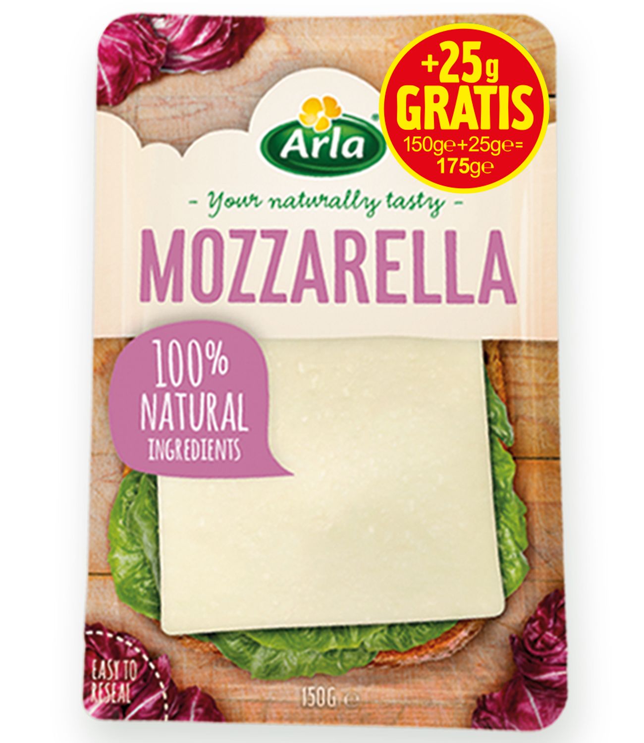 Queso en lonchas mozzarella ARLA 175 g.