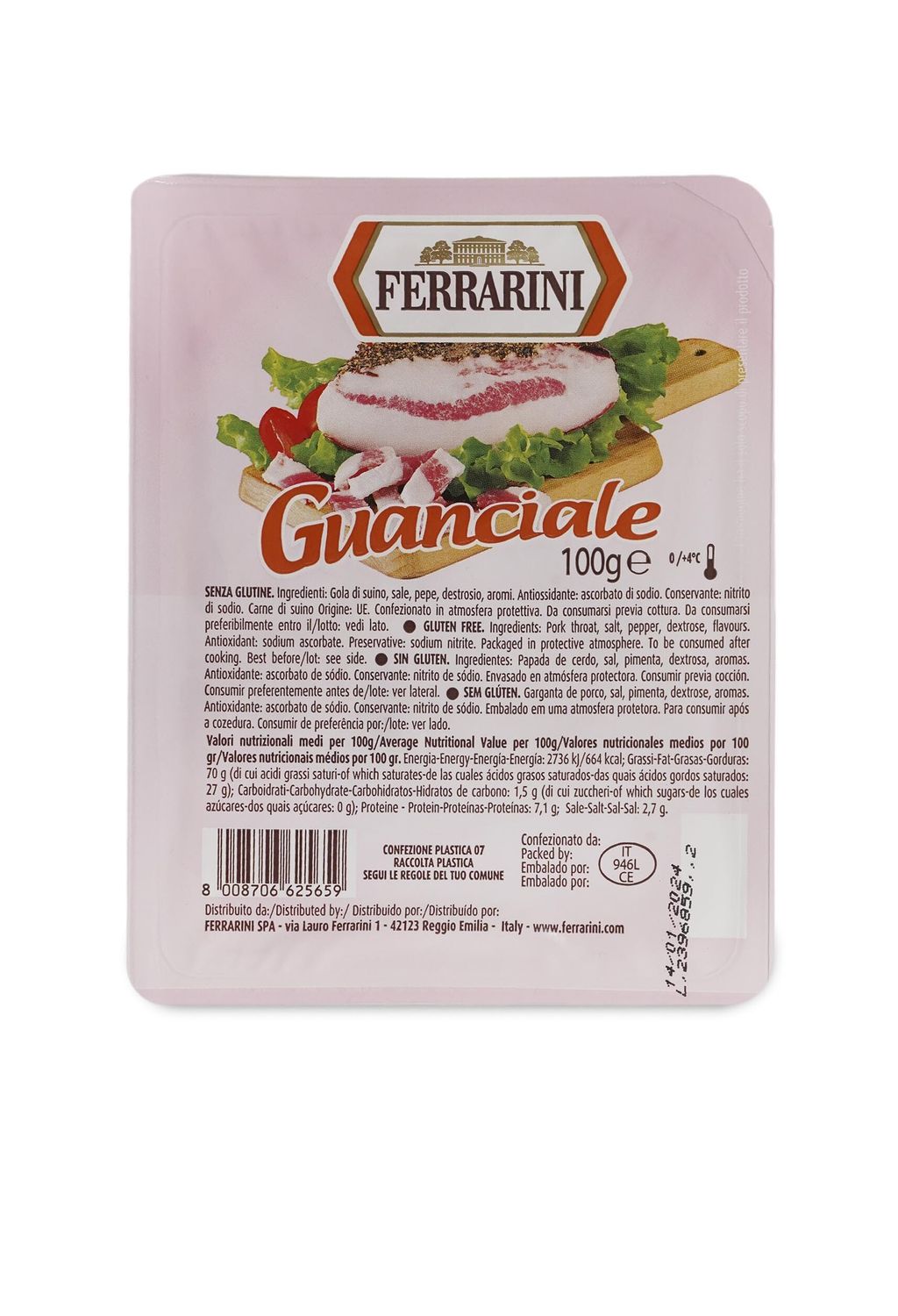 Guanciale en tiras sin gluten FERRARINI 100 g.