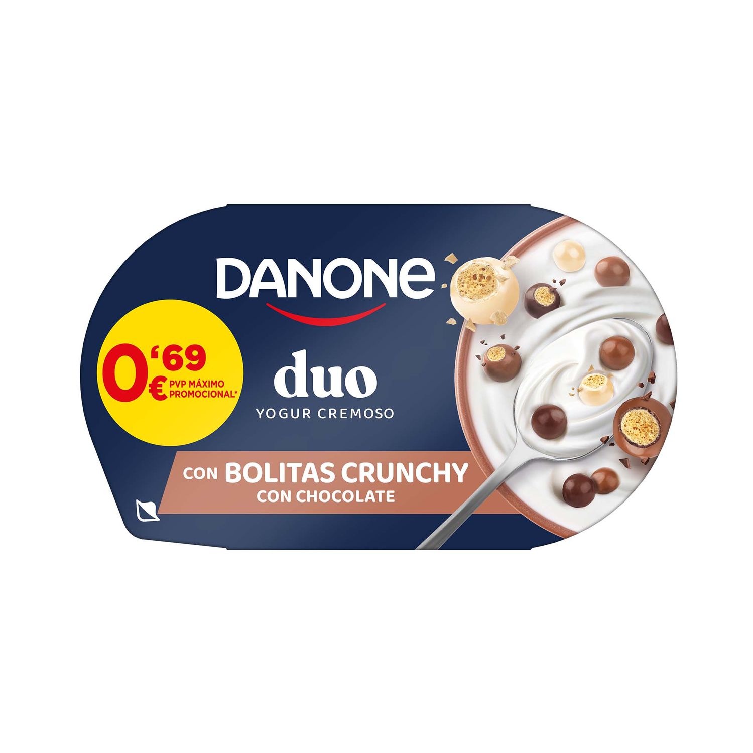 Yogur duo con bolitas crunchy con chocolate DANONE 100 g.