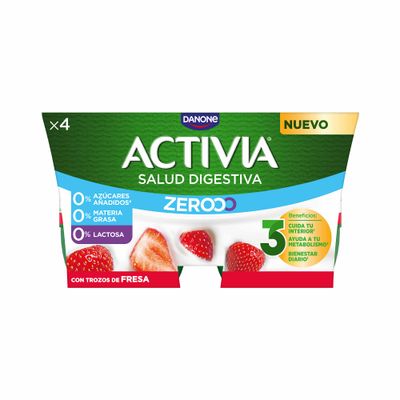 Yogur activia desnatado 0% con trozos de fresa DANONE 4 x 120 g.