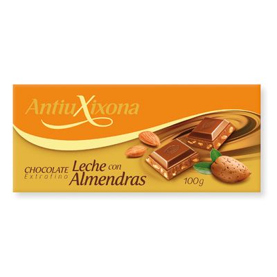 Chocolate extrafino de leche con almendras ANTIU XIXONA 100 g.