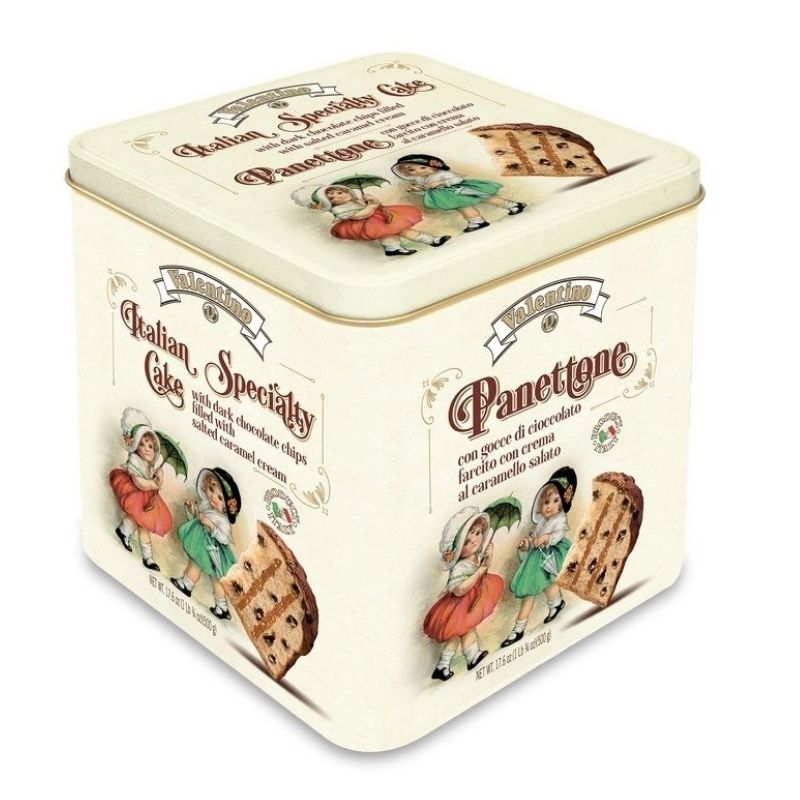 Panettone con chips de chocolate y caramelo salado VALENTINO 500 g.
