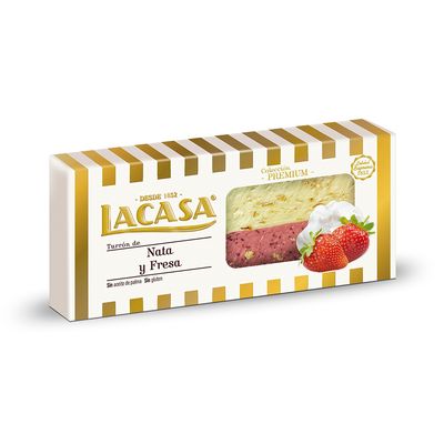 Turrón de praliné de nata y fresa LACASA 250 g.