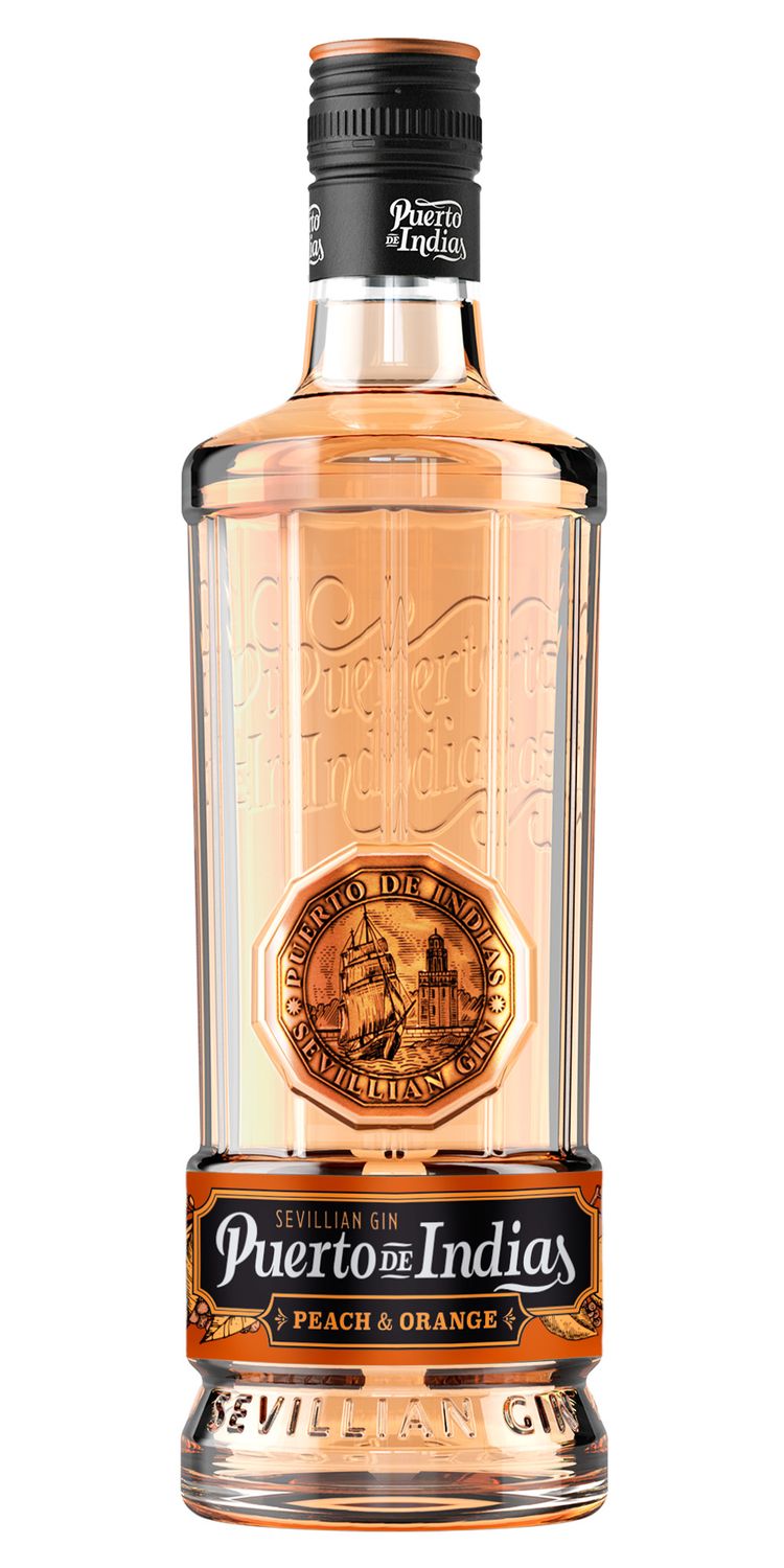 Ginebra Guadalquivir naranja y melocotón PUERTO DE INDIAS 70 cl.