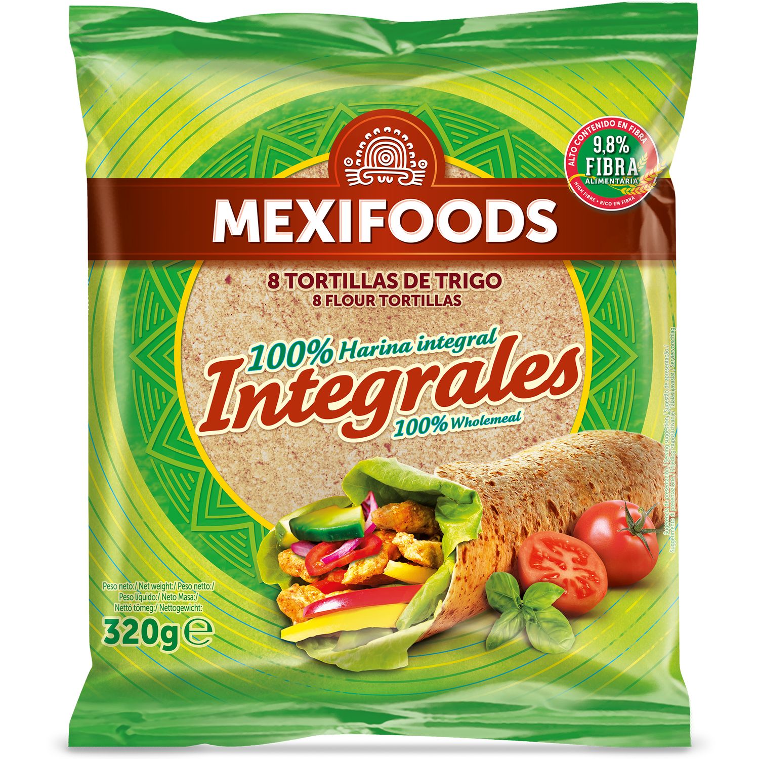 Tortillas de trigo integrales para fajitas MEXIFOODS 320 g.