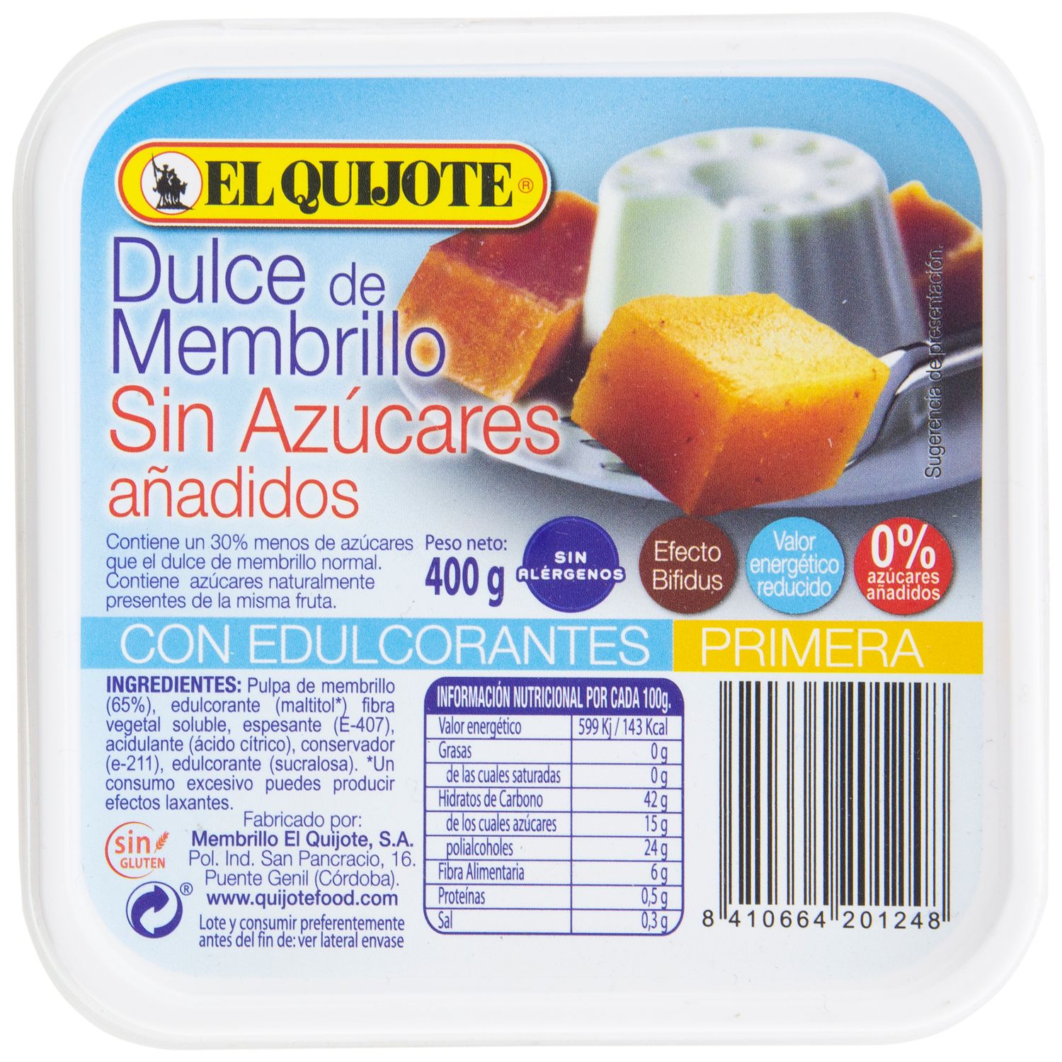 Dulce de membrillo sin azúcar sin gluten EL QUIJOTE 400 g.