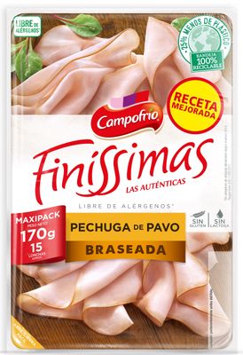 Pechuga de pavo braseada finíssimas maxi pack CAMPOFRIO 170 g.