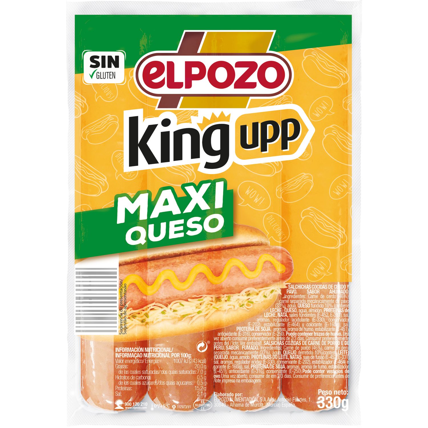 Salchichas maxi queso king upp EL POZO 330 g.