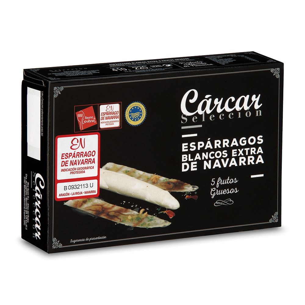 Espárragos blancos extra de Navarra CÁRCAR 410 g. 5 frutos gruesos