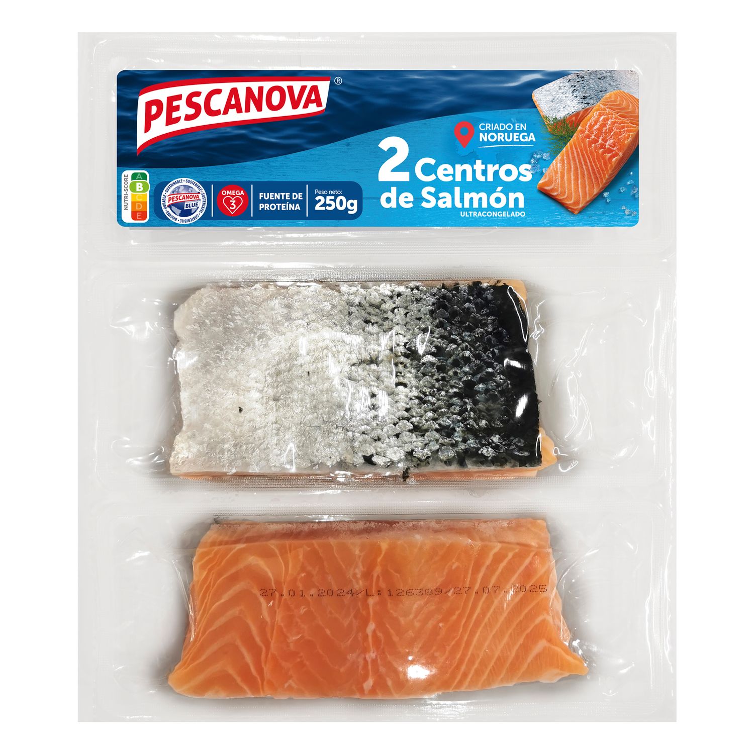 2 Centros de salmón con piel PESCANOVA 250 g.