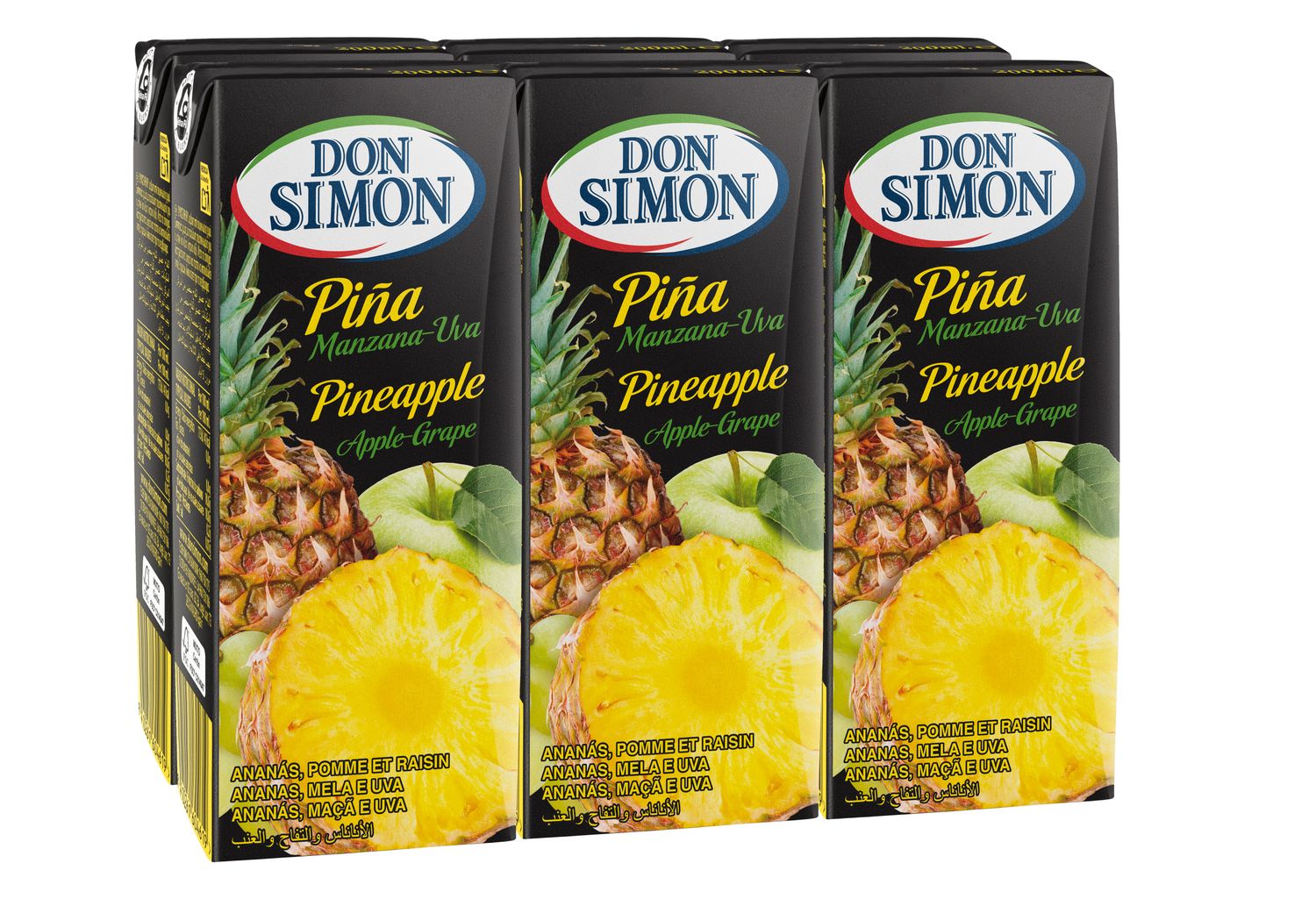 Zumo piña, manzana y uva DON SIMÓN pack 6x200 ml.