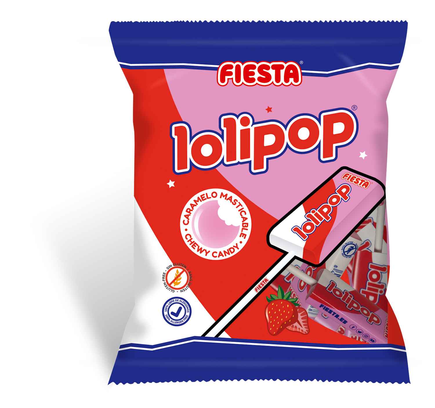 Caramelo masticable lolipop sabor fresa FIESTA 7 ud. x 12 g.