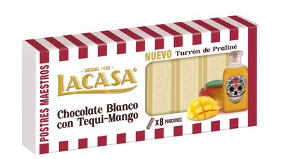 Turrón chocolate blanco con tequi-mango LACASA 225 g.