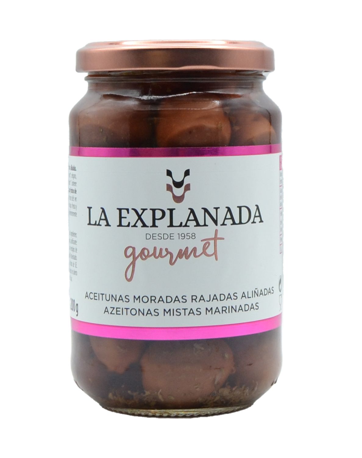 Aceitunas moradas rajadas aliñadas LA EXPLANADA 200 g.