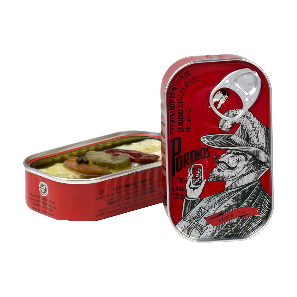 Sardinas en aceite de oliva picantes PORTHOS 125 g.