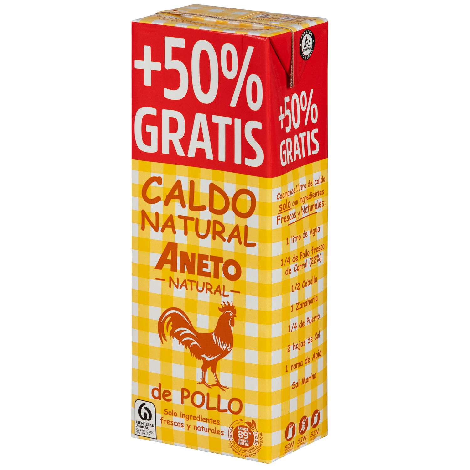 Caldo natural de pollo ANETO 1 lt. + 500 ml.