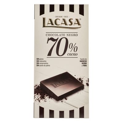 Tableta de chocolate negro 70% cacao LACASA 100 g.