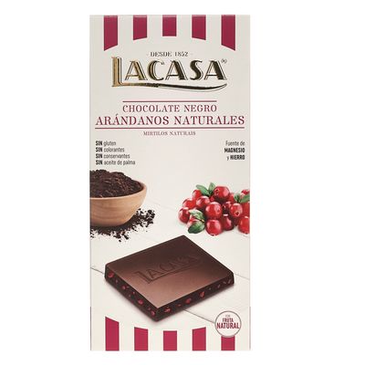 Tableta de chocolate y arándanos naturales LACASA 100 g.