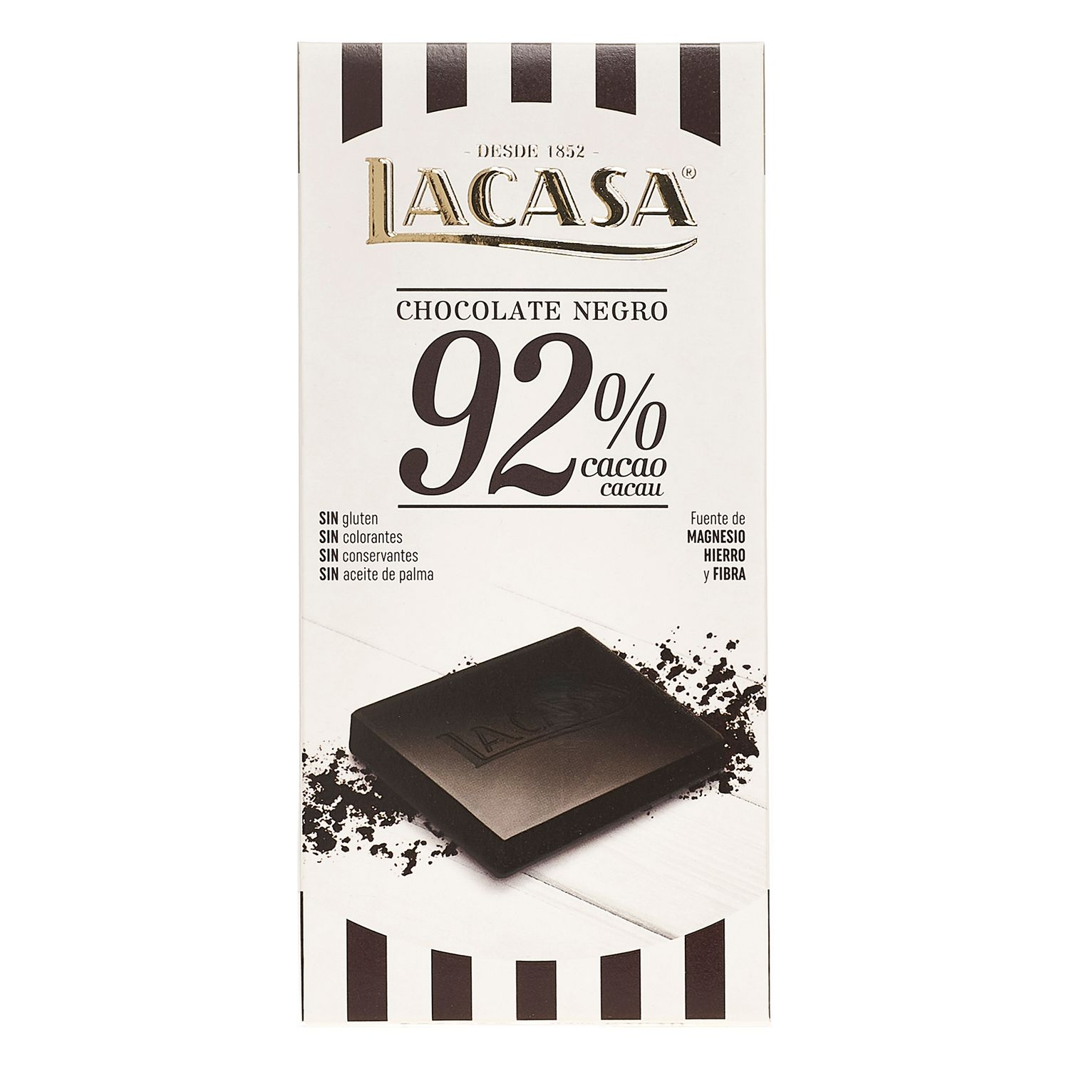 Tableta de chocolate negro 92% cacao LACASA 100 g.