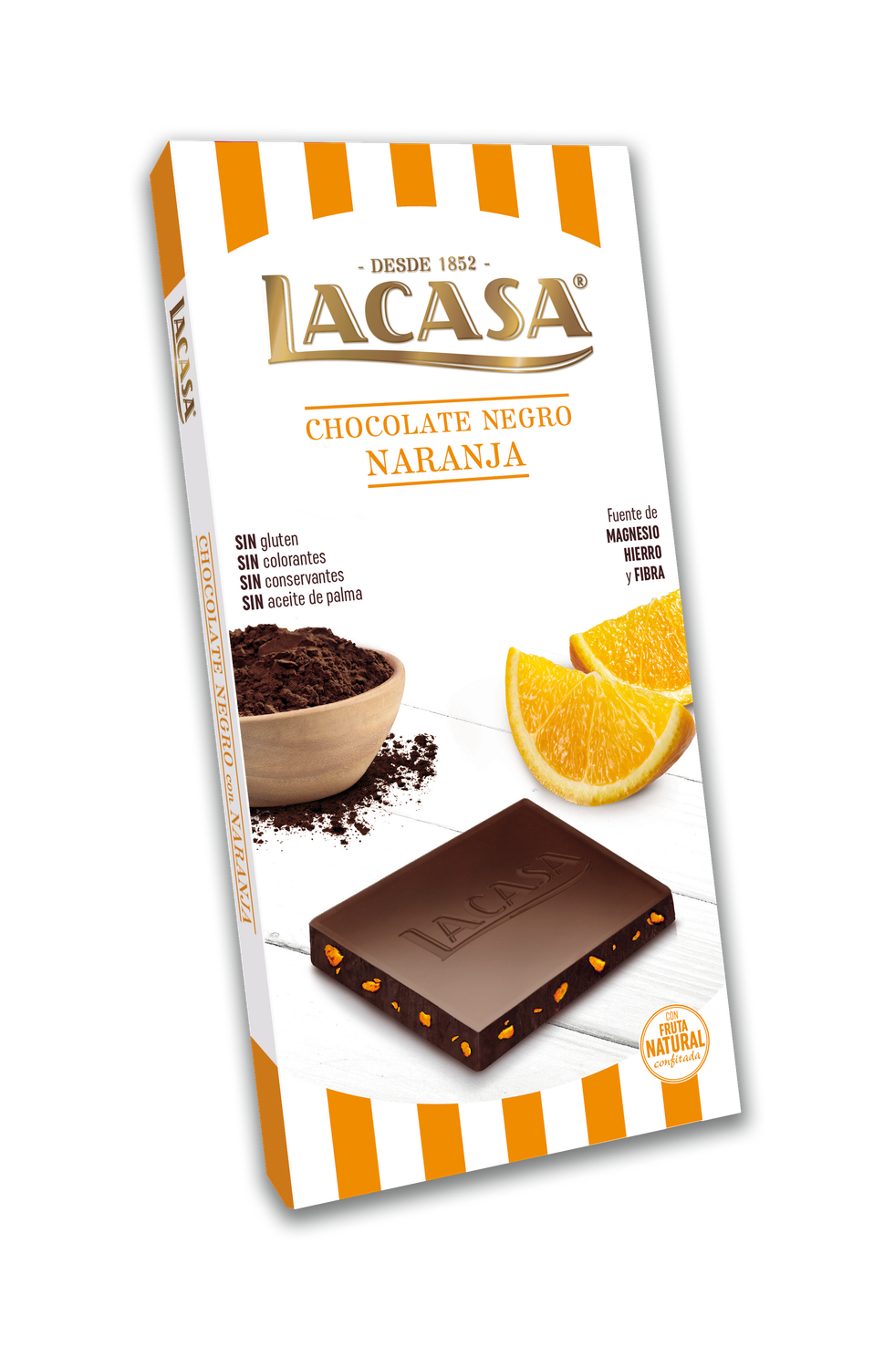Tableta de chocolate negro con naranja LACASA 100 g.