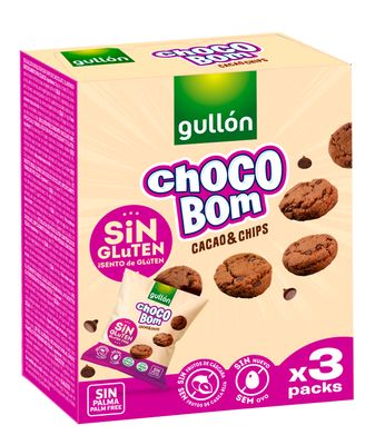 Galletas choco bom cacao&amp;chips sin gluten GULLÓN 120 g.