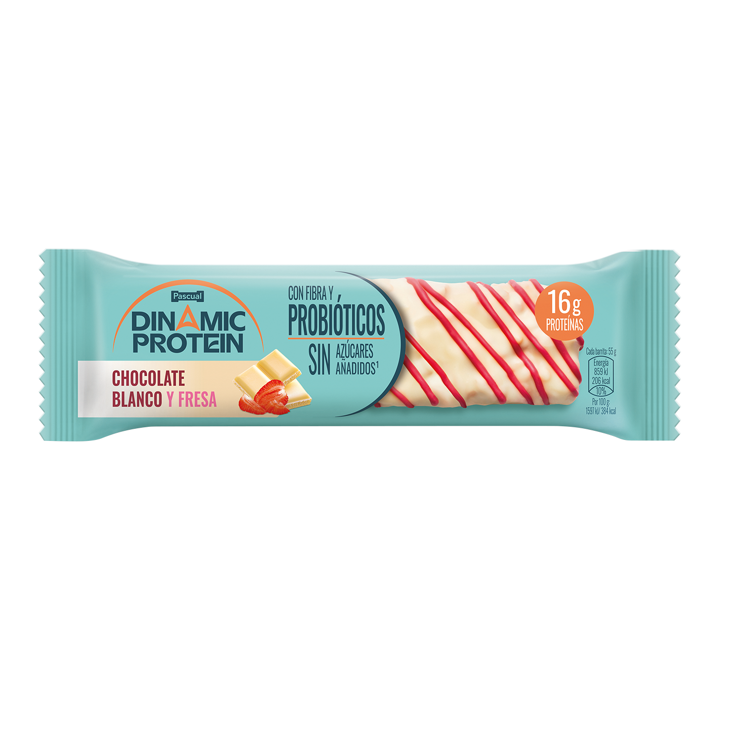 Barritas proteínas chocolate blanco y fresa DINAMIC PROTEIN 55 g.