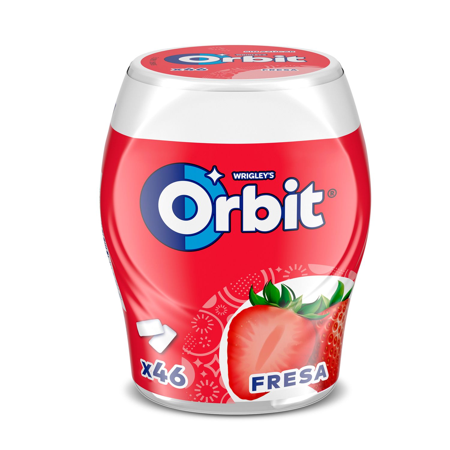 Bote de chicles de fresa ORBIT 46 ud. 64 g.