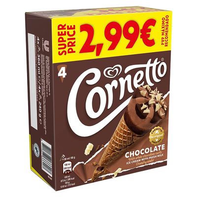 Cono de helado de chocolate CORNETTO 4 uds.