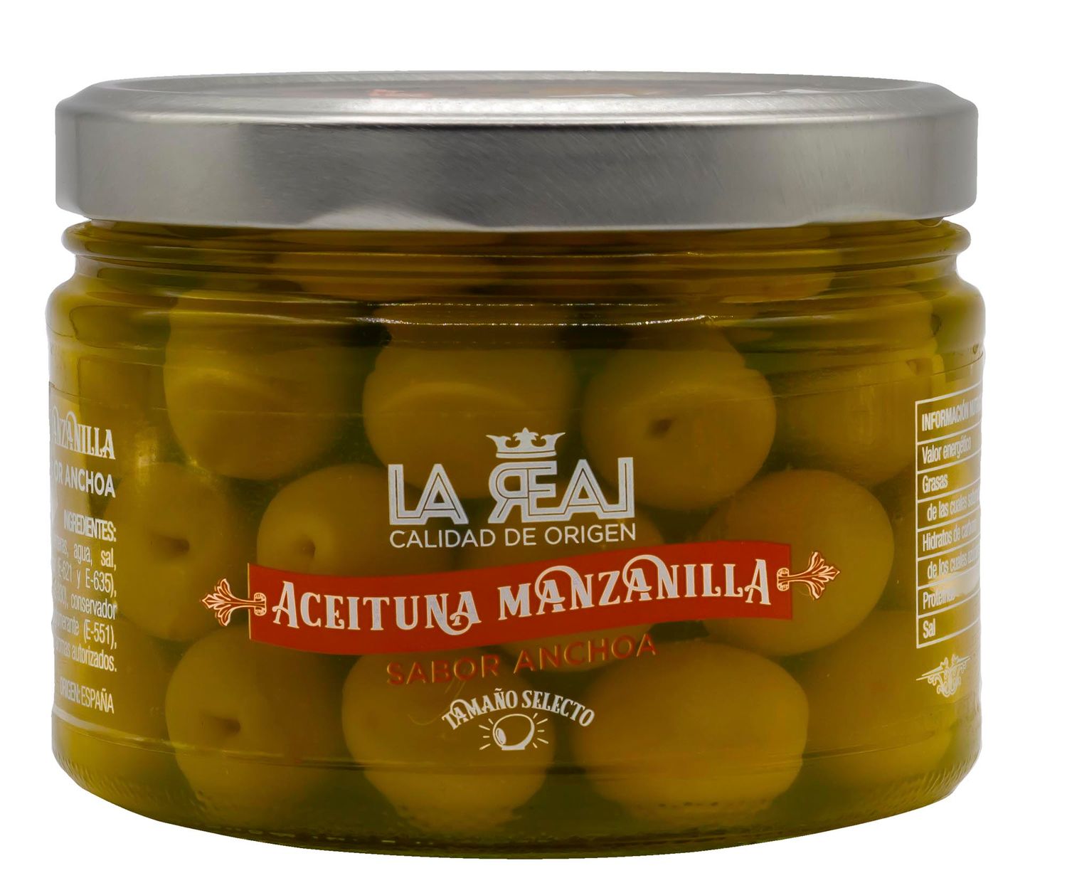 Aceituna manzanilla sabor anchoa LA REAL 500 g.