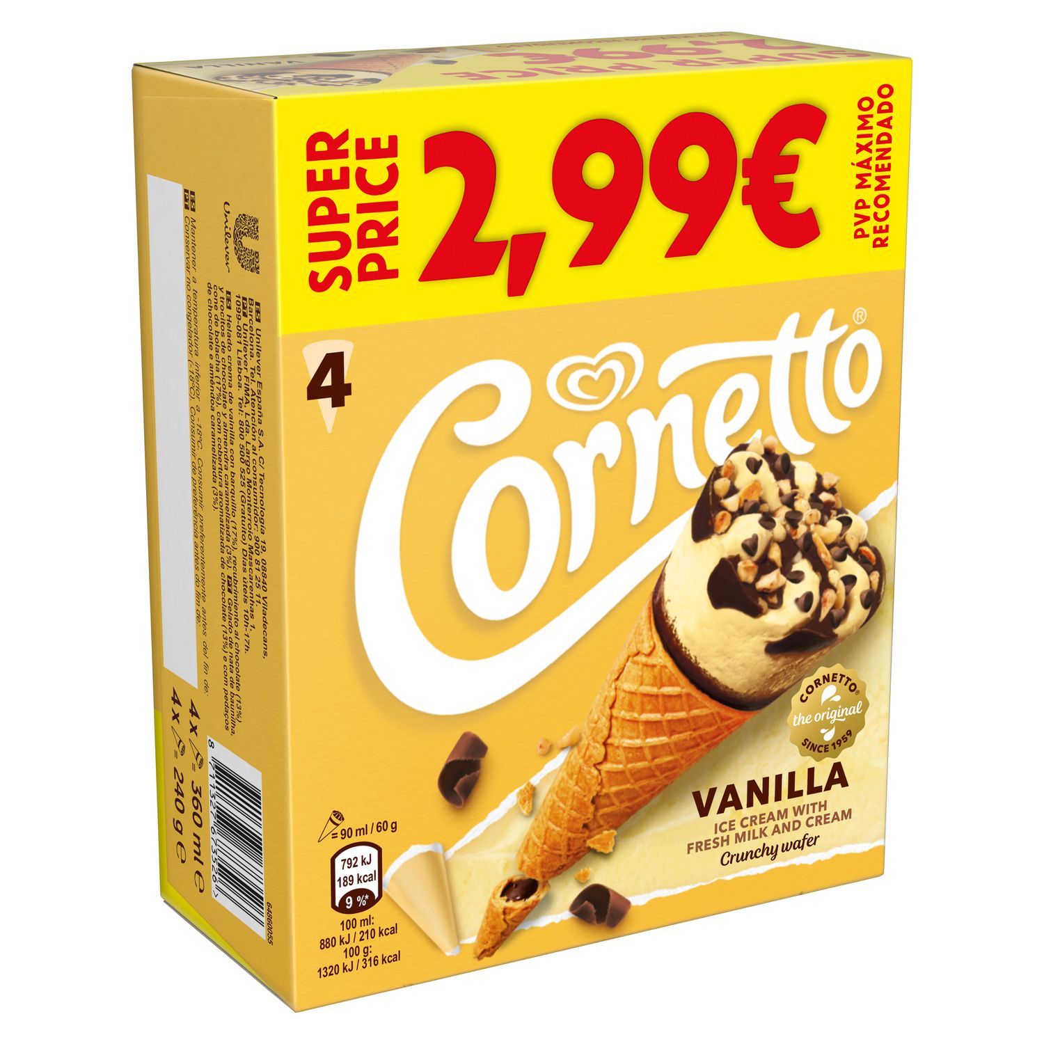 Cornetto vainilla FRIGO  360 ml. x 4